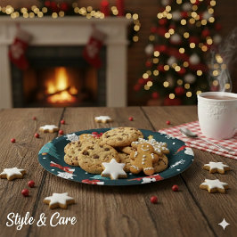 Prato De Papel Festive Snowmen Christmas Trees Holiday Gift Round