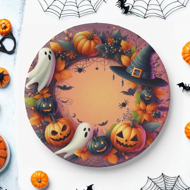 Prato De Papel Festivity Wreath de Halloween Encantado (Criador carregado)