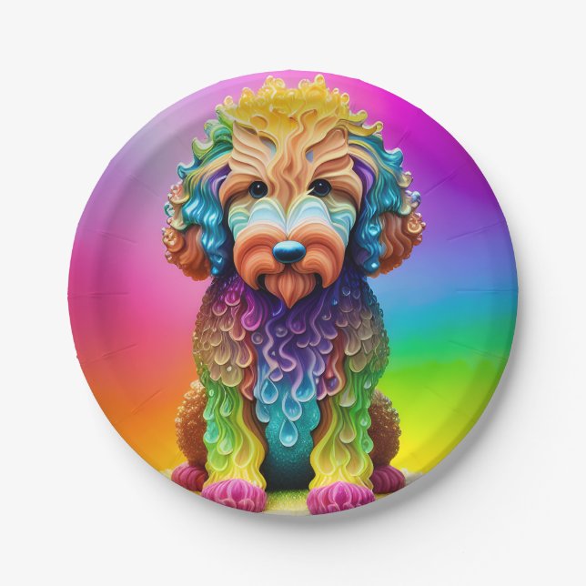 Prato De Papel Festivo Goldendoodle Festa de Aniversário de crian (Frente)