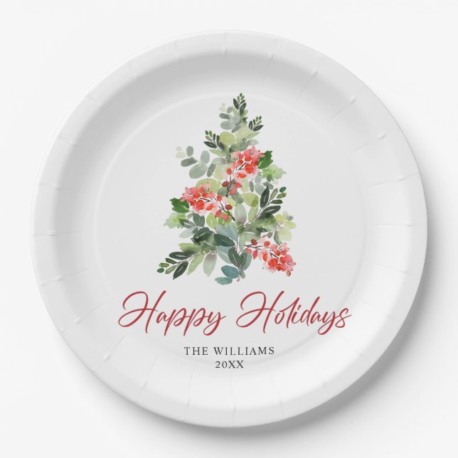 Prato De Papel Festivo Holly Berry Festa de Natal (Frente)