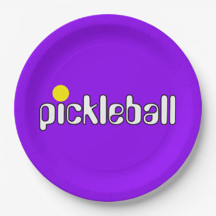 Prato De Papel Festivo Mod PICKLEBALL Texto Roxo Fundo