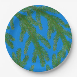 Prato De Papel Festivos de abetos verdes e galhos azuis
