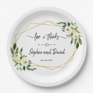 Prato De Papel Fezes Florais Brancas Feias Amor e Obrigados