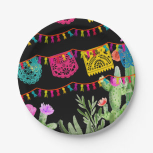 Prato De Papel Fiesta Mexicana Banners Floral Cactus Paper Plate