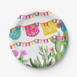 Prato De Papel Fiesta Mexicana Banners Floral Cactus Paper Plate
