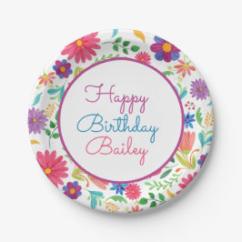 Prato De Papel Fiesta Mexicana Folk Watercolor Floral Birthday Pa