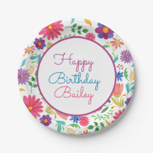 Prato De Papel Fiesta Mexicana Folk Watercolor Floral Birthday Pa