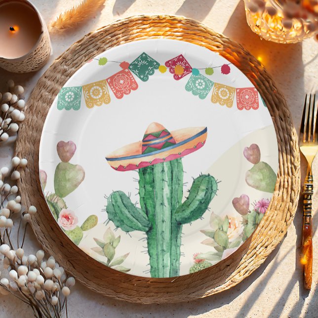 Prato De Papel Fiesta Watercolor Cactus - Partido Mexicano Sucule (Criador carregado)