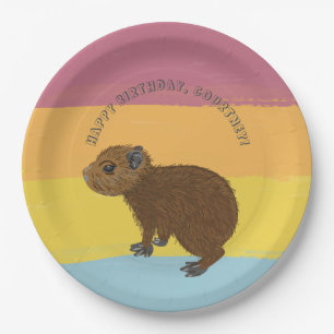 Prato De Papel Filha de Bebê Capybara, ilustrada com cores, risc
