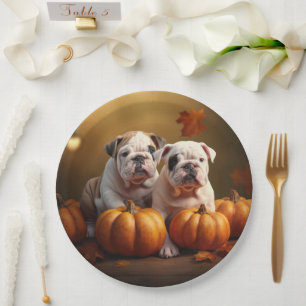 Prato De Papel Filhote de Bulldog Outono Prazer Abóbora