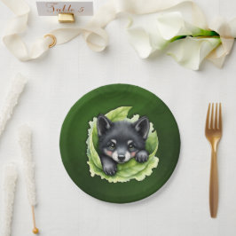 Prato De Papel Filhote de lobo no verde: