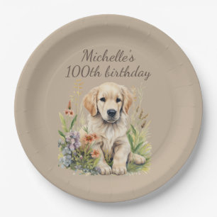 Prato De Papel Filhote de Retriever Dourado Fofo de 100 Anos