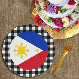 Prato De Papel Filipinas Plate, xadrez de búfalo e Bandeira das F