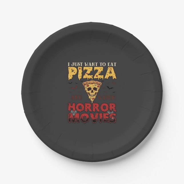 Prato De Papel Filmes de Terror de Pizza Halloween Caveira Morceg (Frente)