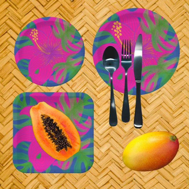 Prato De Papel Filodendro Hibisco Tropical (Perfect for your outdoor summer entertaining!)