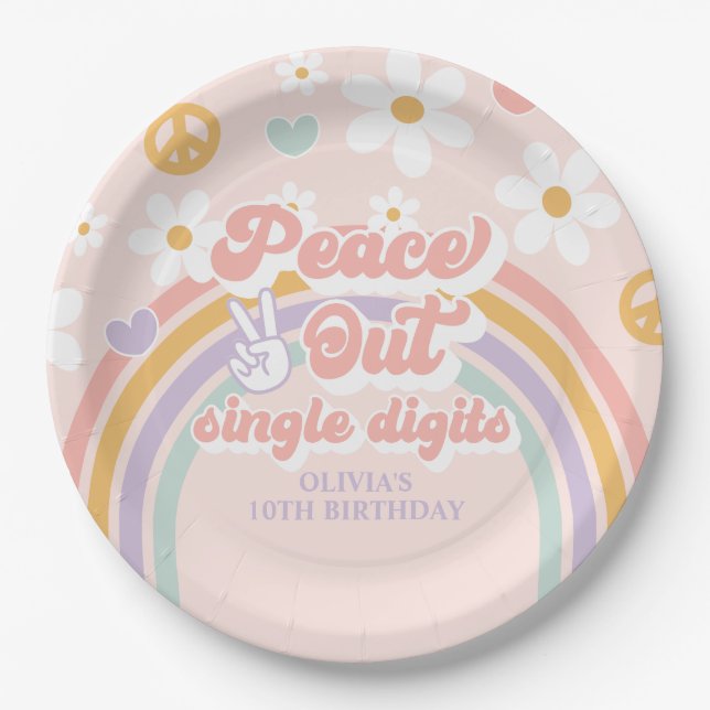Prato De Papel Fim dos Números Simples de Paz 10º Aniversário (Frente)