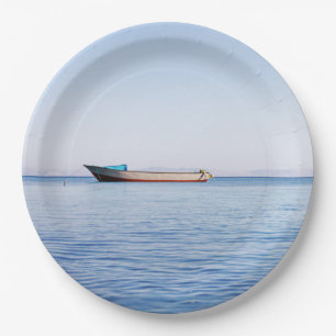 Prato De Papel Fina Arte de Oceano Pacífico & Barco Solitário Fot
