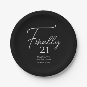Prato De Papel Finalmente, 21 aniversário de 21 anos preto e bran