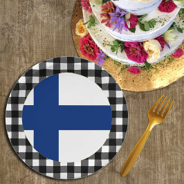 Prato De Papel Finlândia Plate, xadrez de búfalo e Bandeira finla