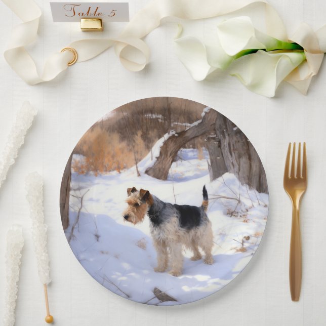 Prato De Papel Fio Fox Terrier Deixe-o nevar no Natal (Casamento)