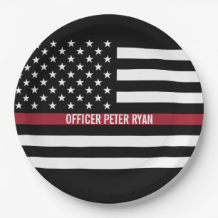 Prato De Papel Firefighter Thin Red Line American Flag Add Name