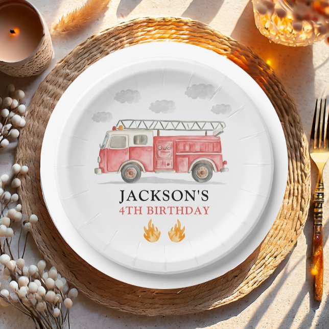 Prato De Papel Firetruck Calling All Firefigthers Boy Birthday (Criador carregado)