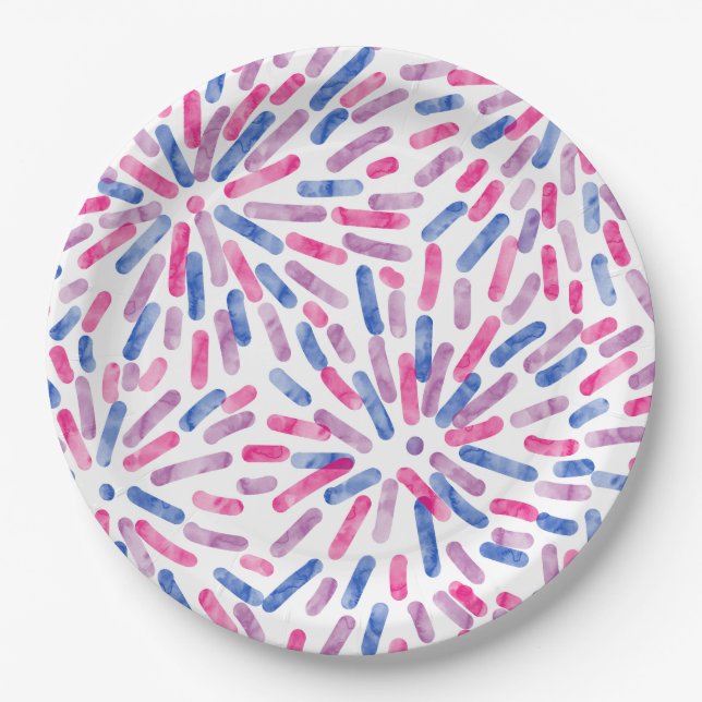 Prato De Papel Fireworks Abstract Bi Prim Sinalizador Rosa Púrpur (Frente)