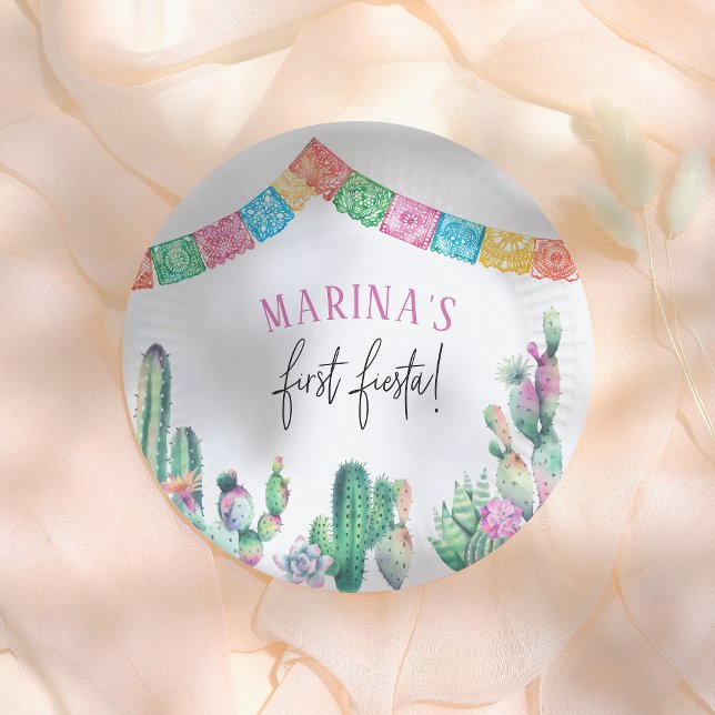 Prato De Papel First Fiesta Cute Girl Birthday (Criador carregado)