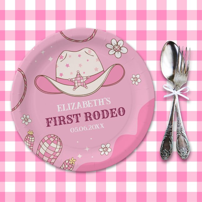 Prato De Papel First Rodeo Celebration Girl Pink and White (Criador carregado)