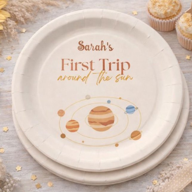 Prato De Papel First Trip Around The Sun Boho Photo 1st Birthday (Criador carregado)