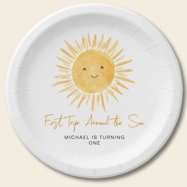 Prato De Papel First Trip Around The Sun Boy's Birthday Party (Criador carregado)