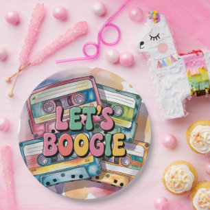 Prato De Papel Fita Cassete Retrô Vamos Boogie Aniversário de Adu