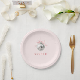 Prato De Papel Fita Rosa da Bola do Disco Coquette Personalizada