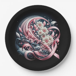 Prato De Papel Fitas cor-de-rosa e Buquê margarida