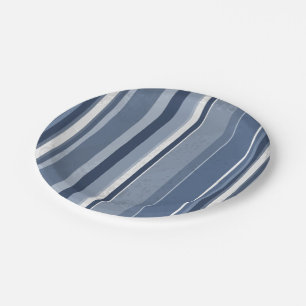 Prato De Papel Fitas de azul e branco