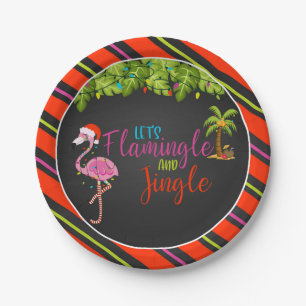 Prato De Papel Flamingle & Jingle Christmas Party Plate - Placa d