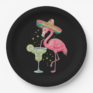Prato De Papel Flamingo Bebendo Margarita Poncho Mexicano Diverti