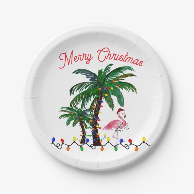 Prato De Papel Flamingo Christmas party plates (Frente)