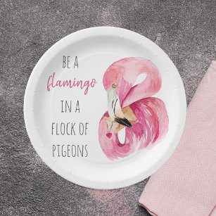 Prato De Papel Flamingo, Cor de Água Rosa Moderna, Com Citação