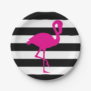 Prato De Papel Flamingo cor-de-rosa listrado preto e branco