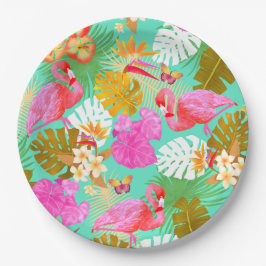Prato De Papel Flamingo Garden Teal
