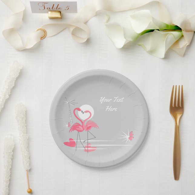 Prato De Papel Flamingo Love Chapas de papel (Casamento)