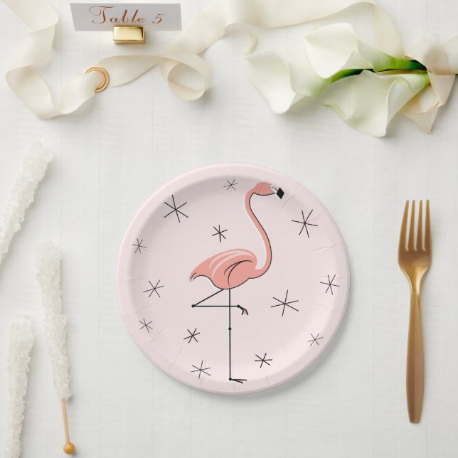 Prato De Papel Flamingo - Placa de papel rosa (Casamento)