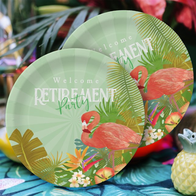 Prato De Papel Flamingo Retirement Green (Flamingo Retirement Green Party Plate)
