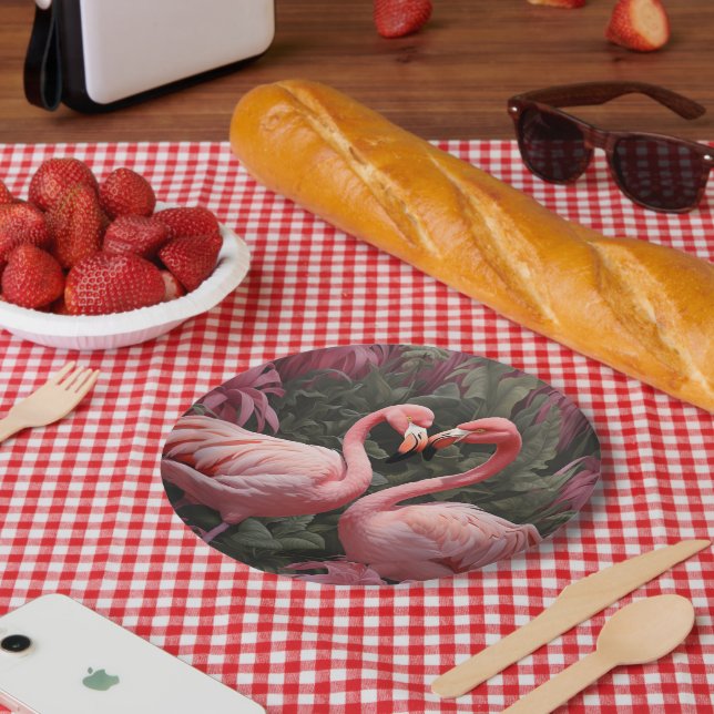 Prato De Papel Flamingo Romance, cor-de-rosa tropical (Piquenique)