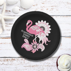 Prato De Papel Flamingo Rosa Preto Personalizado