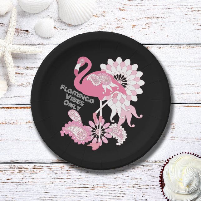 Prato De Papel Flamingo Rosa Preto Personalizado (Criador carregado)