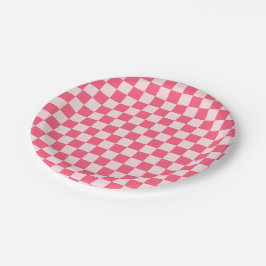 Prato De Papel Flamingo sorbet checkerboard pattern