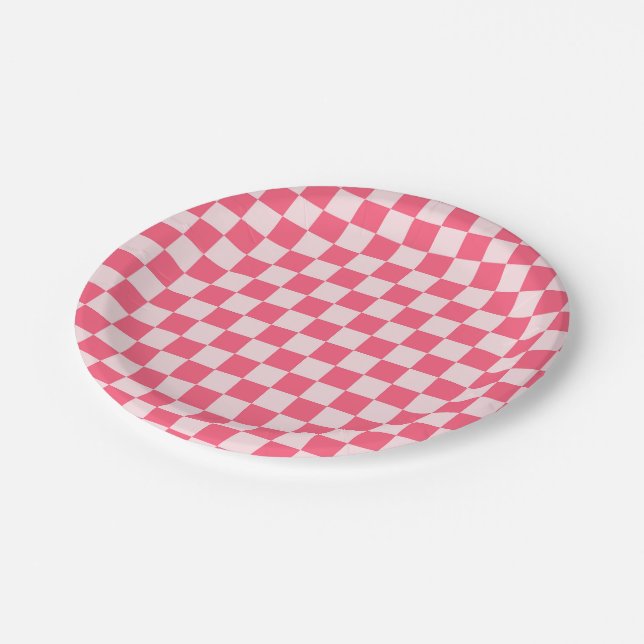 Prato De Papel Flamingo sorbet checkerboard pattern (Inclinado)