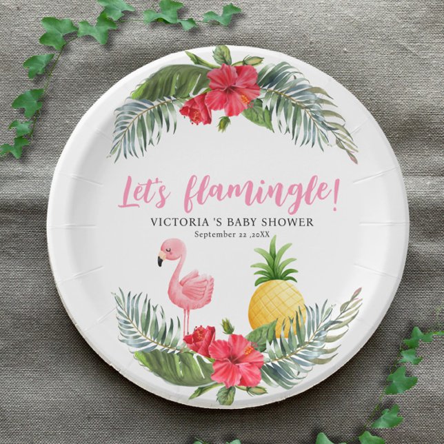 Prato De Papel Flamingo Tropical É um Chá de fraldas de Garota (Criador carregado)